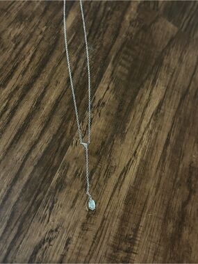 Kendra Scott Silver Lariat Necklace with Light Blue Teardrop